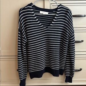 LOFT Navy and White Striped V-Neck Sweater